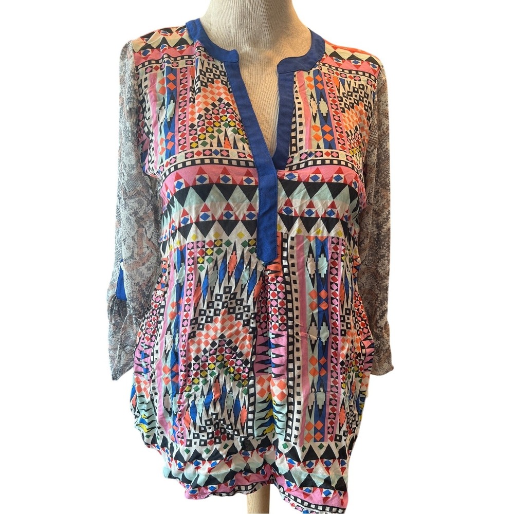 Ivy James Boho Print Dress Medium Flowy Summer Vacation Top‎